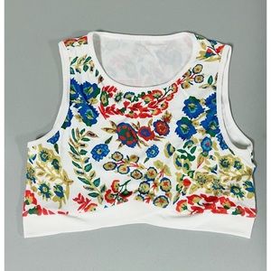 Cider White Floral Flowers Tank Crop Top Shirt Blouse Size M 🌷